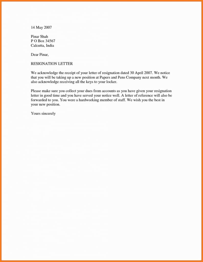 020 Simple Resignation Letter Format Sample Doc Valid Resign