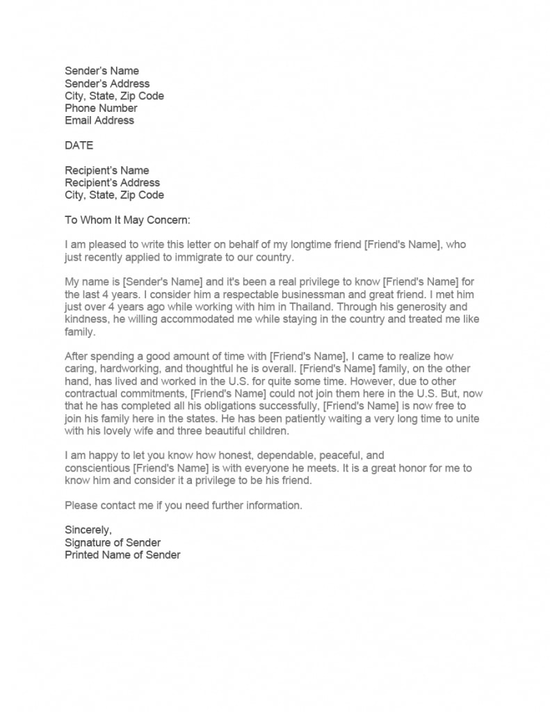 36 Free Immigration Letters (character Reference Letters For