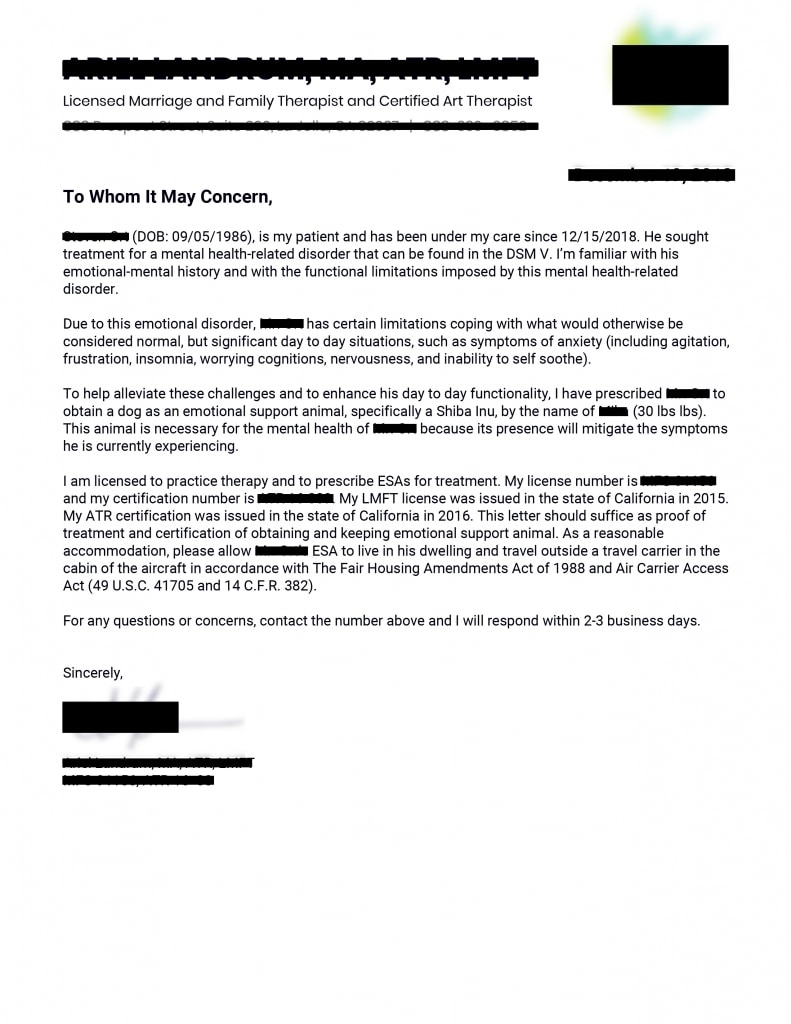 Authentic Emotional Support Animal (esa) Letter Samples From Real