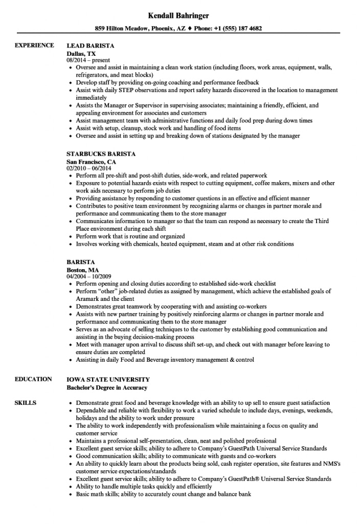 Barista Resume Samples | Velvet Jobs