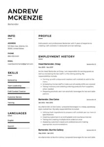 Bartender Resume [+ 12 Samples] | 2019 | Free Pdf &amp; Word Examples |