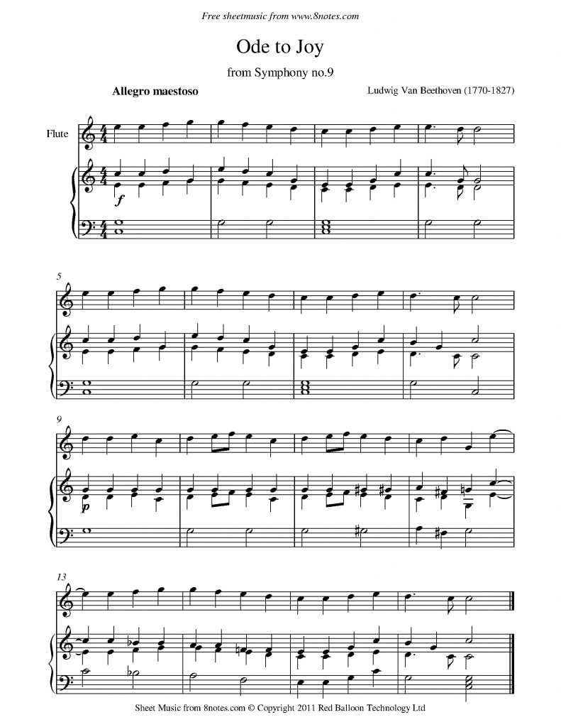 Beethoven - Ode To Joy (9th Symphony) Sheet Music For Piano - 8notes