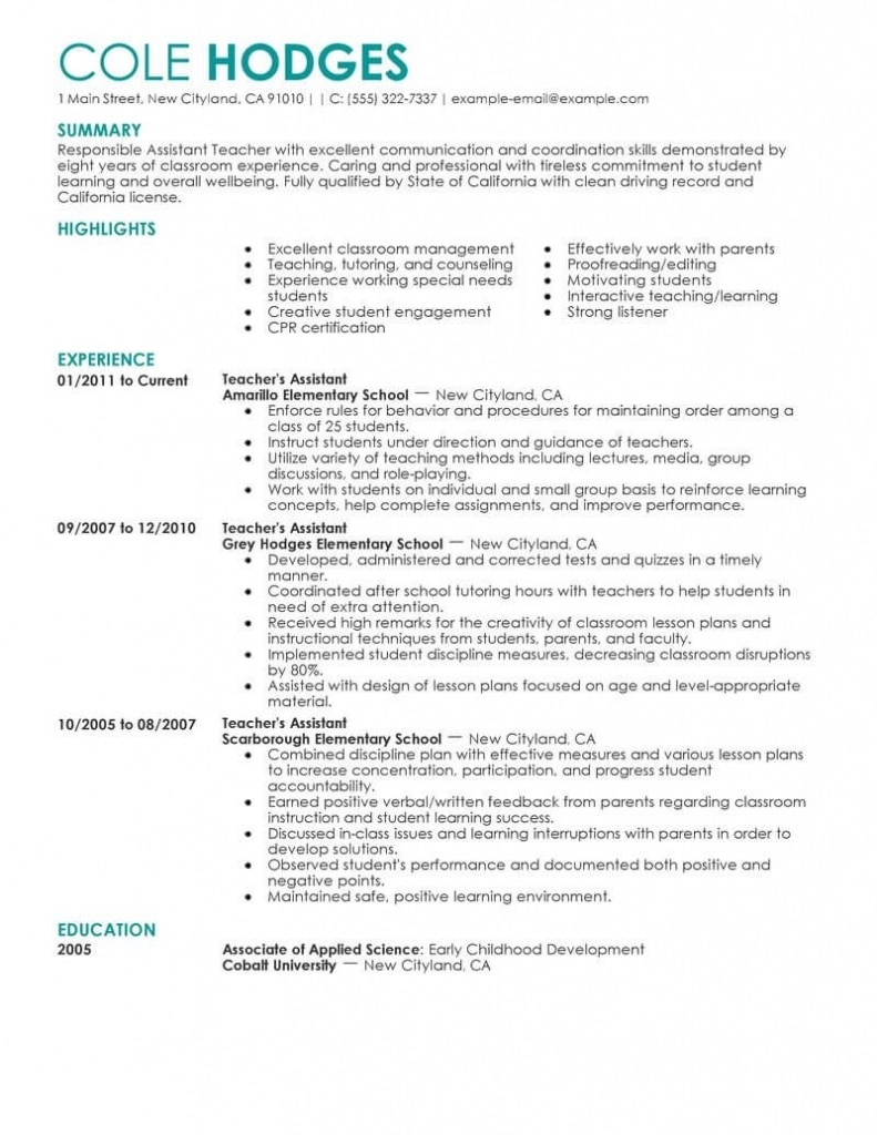 Best Assistant Teacher Resume Example | Livecareer