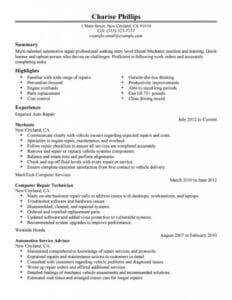 Best Entry Level Mechanic Resume Example | Livecareer