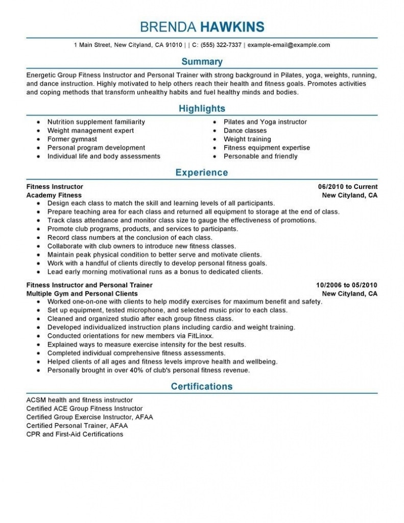 Best Fitness And Personal Trainer Resume Example | Livecareer