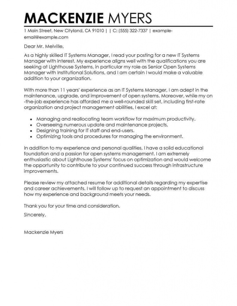 Best It Cover Letter Examples | Livecareer