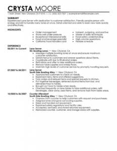 Best Lane Server Resume Example | Livecareer