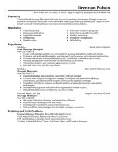 Best Lead Massage Therapist Resume Example | Livecareer