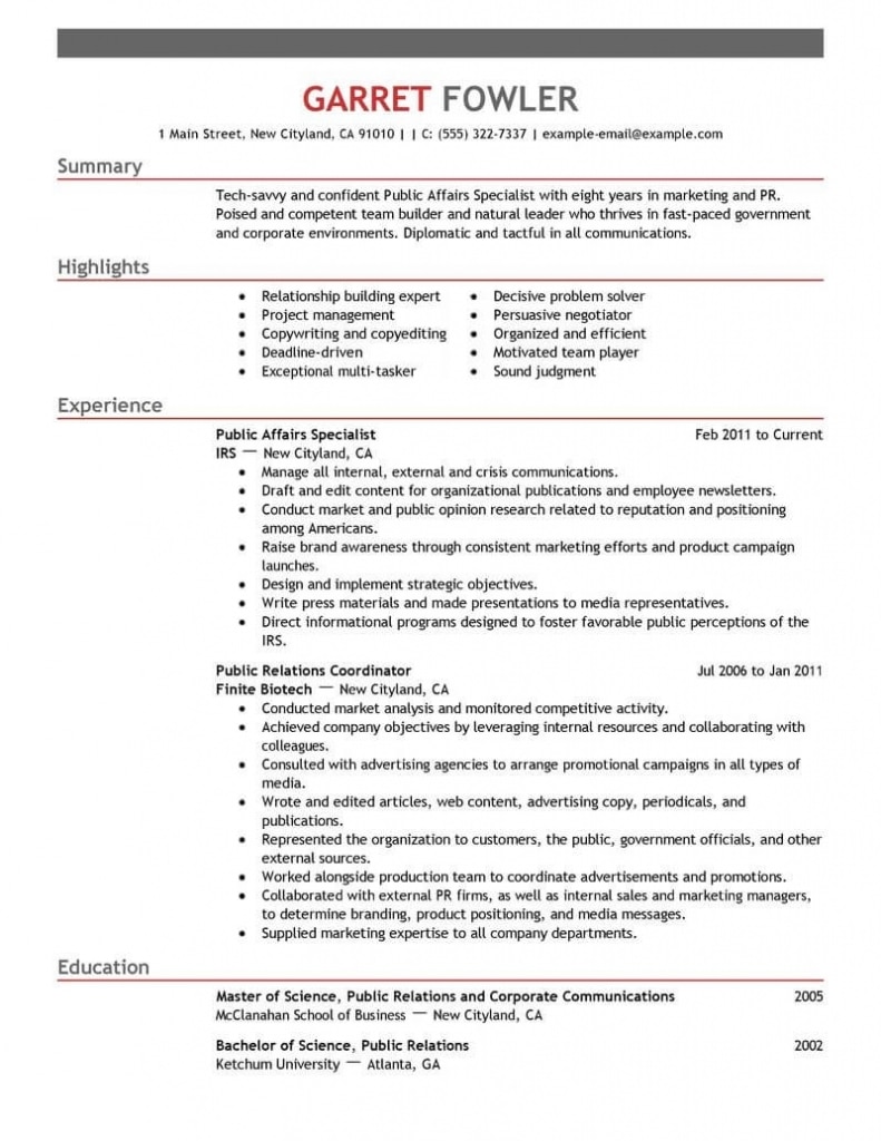 Best Public Affairs Specialist Resume Example | Livecareer