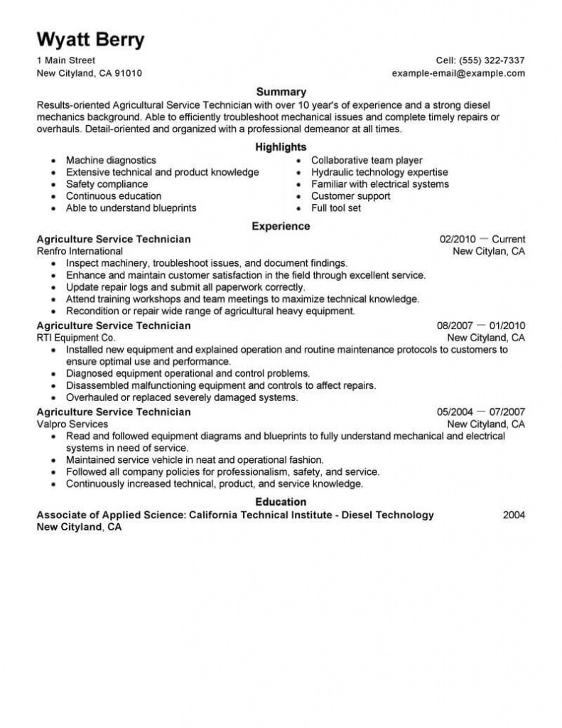 Best Service Technician Resume Example | Livecareer