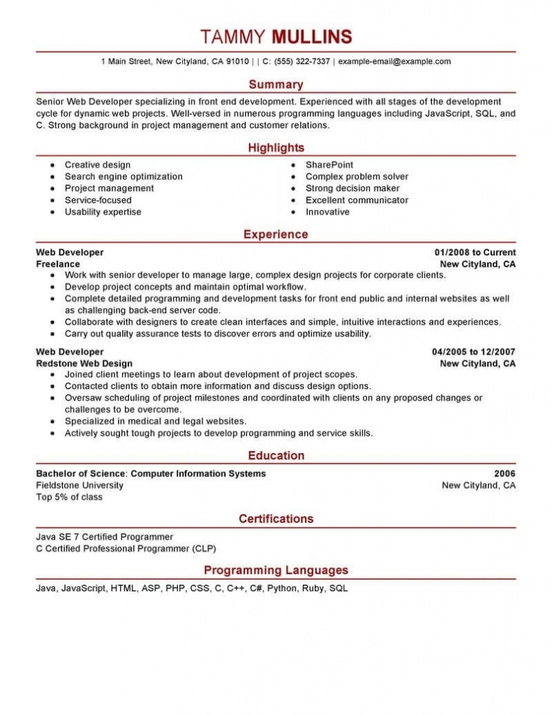 Best Web Developer Resume Example | Livecareer