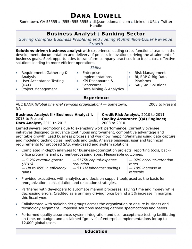 Business Analyst Resume Sample | Monster