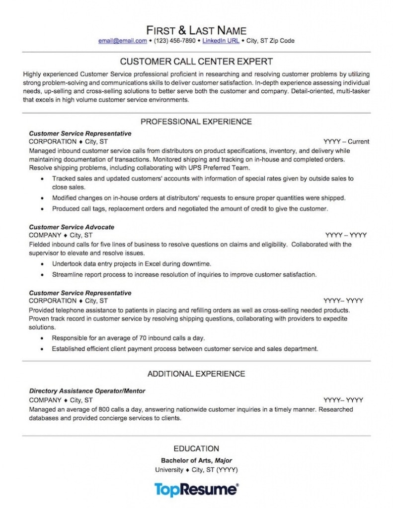 Call Center Resume Sample | Professional Resume Examples | Topresume