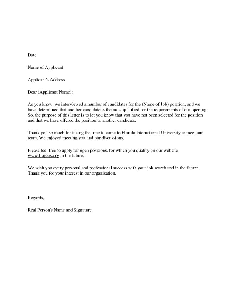 Candidate Decline Letter - Employers Of Choice Send Rejection
