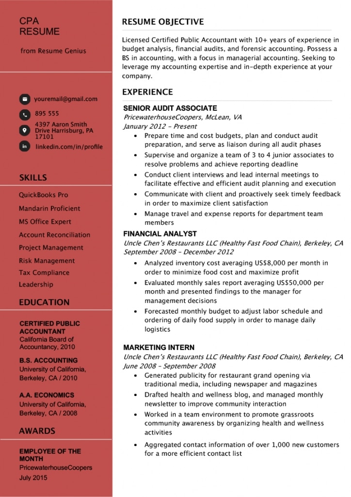 Certified Public Accountant (cpa) Resume Example &amp; Tips | Resume Genius
