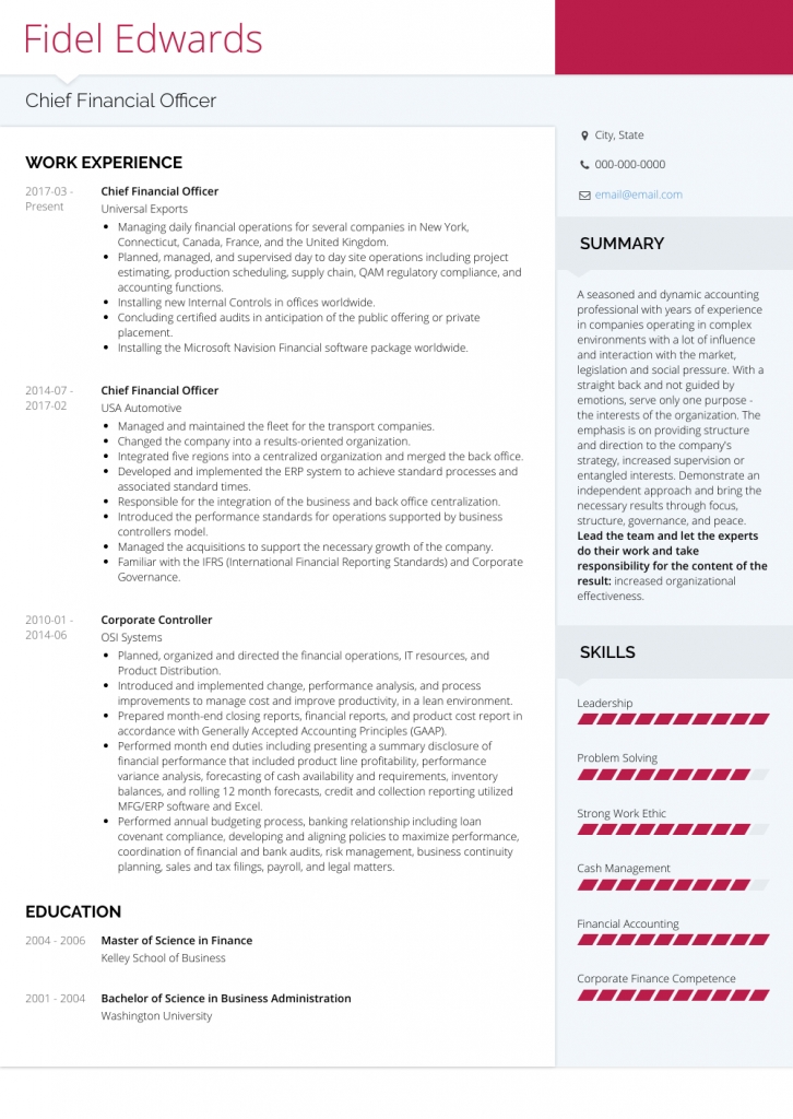 Cfo - Resume Samples &amp; Templates | Visualcv