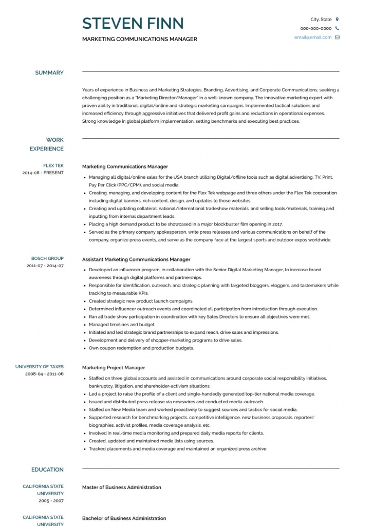 Communications Manager - Resume Samples &amp; Templates | Visualcv