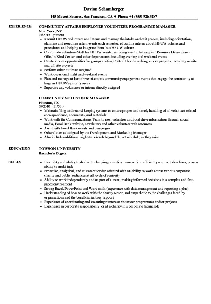 Community Volunteer Resume Samples | Velvet Jobs