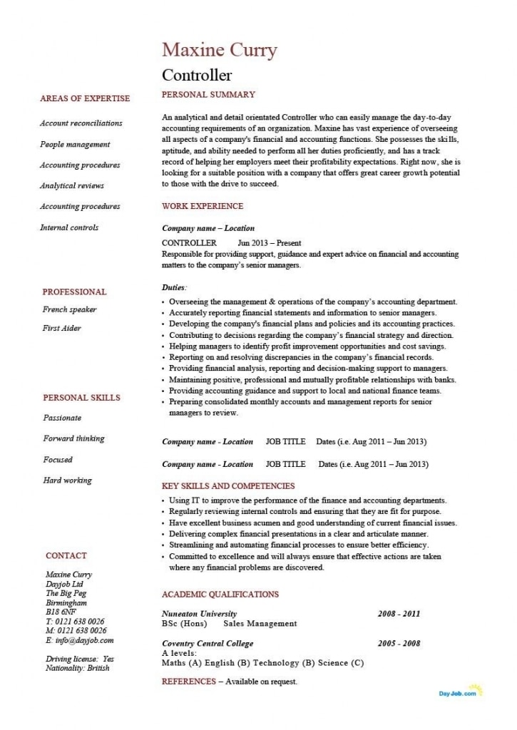Controller Resume Template, Cv, Example, Summary, Job Description