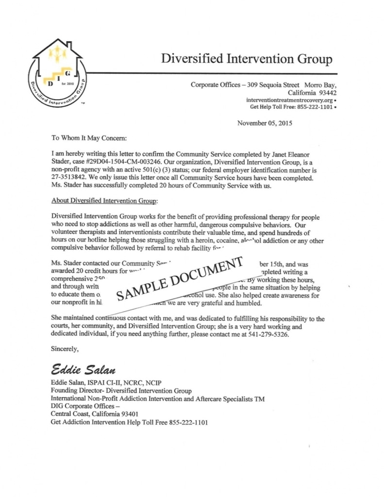 Court Ordered Community Service Letter Template Collection | Letter