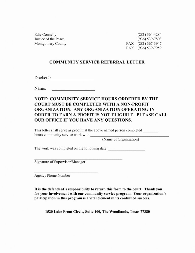 Court Ordered Community Service Letter Template Samples | Letter