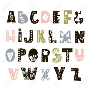 Creative Decorative Alphabet With Floral Elements. Scandinavian..