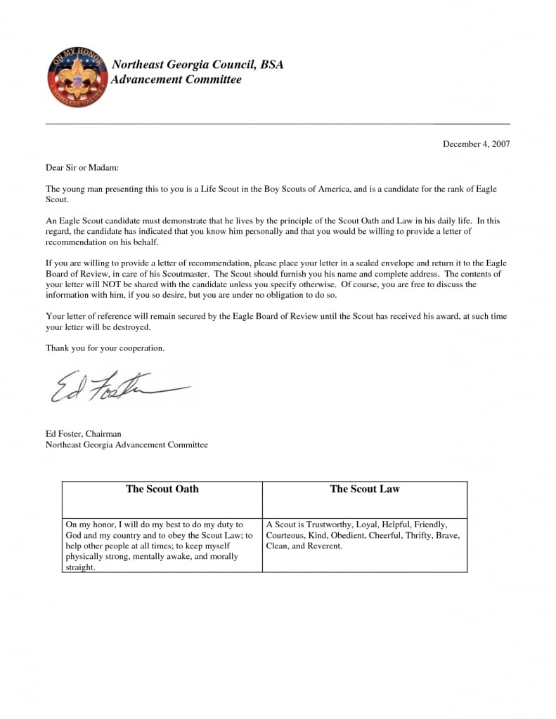 Eagle Scout Letter Of Recommendation | Gplusnick