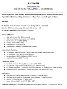 Example Resume For High School Students For College Applications