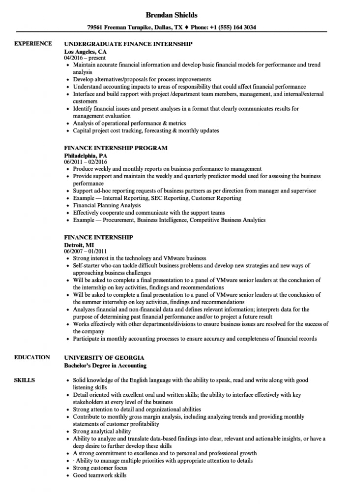 Finance Internship Resume Samples | Velvet Jobs