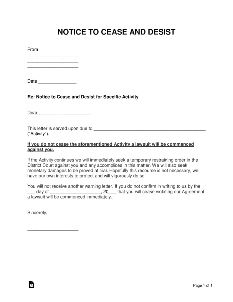 Free Cease And Desist Letter Templates - With Sample - Word | Pdf