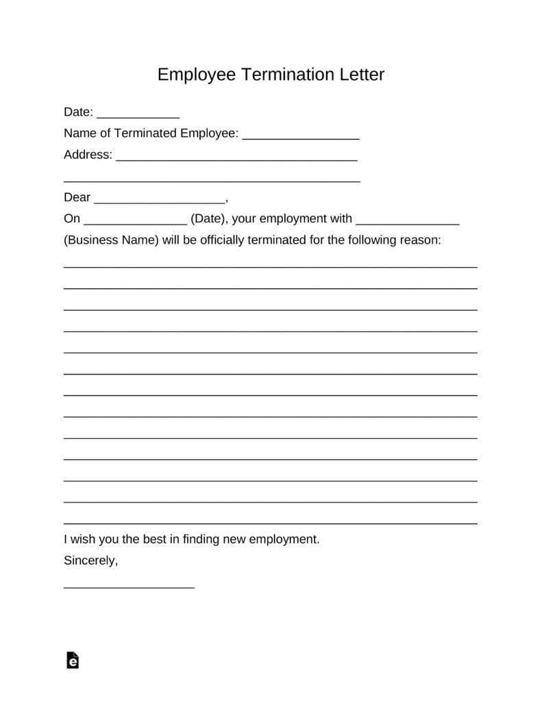 Free Employee Termination Letter Template - Pdf | Word | Eforms