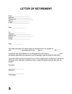 Free Retirement Letter Template - With Samples - Word | Pdf | Eforms