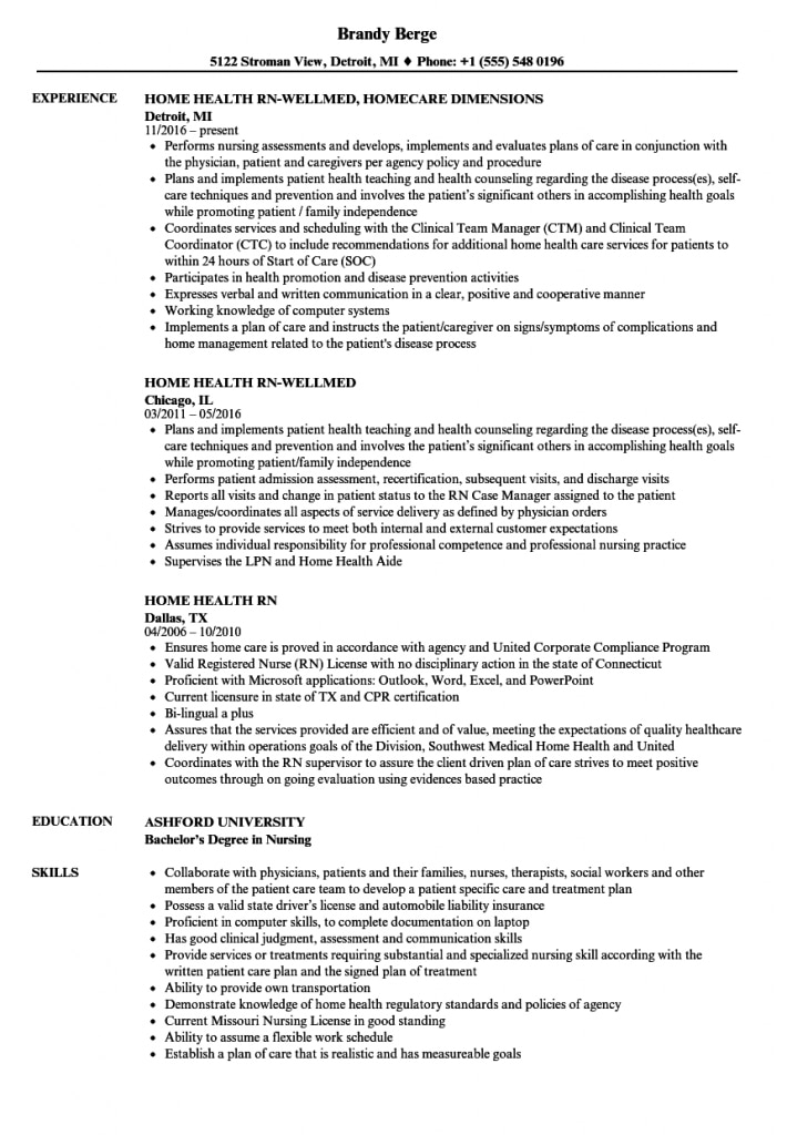 Home Health Rn Resume Samples | Velvet Jobs