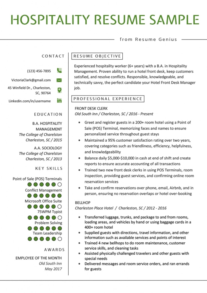 Hospitality Resume Sample &amp; Writing Guide | Resume Genius