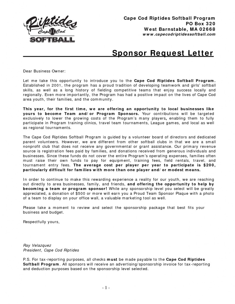 Image Result For Sample Softball Sponsor Request Letter Donation