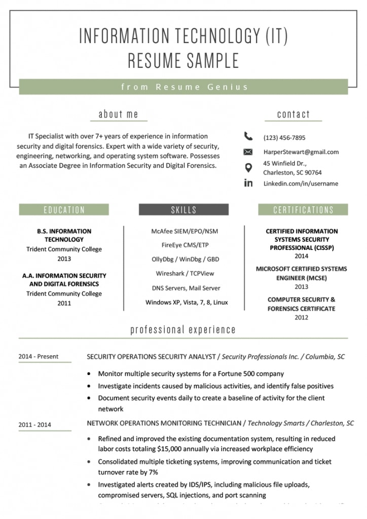 Information Technology (it) Resume Sample | Resume Genius