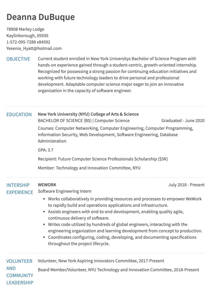 Internship Resume Example | Resume