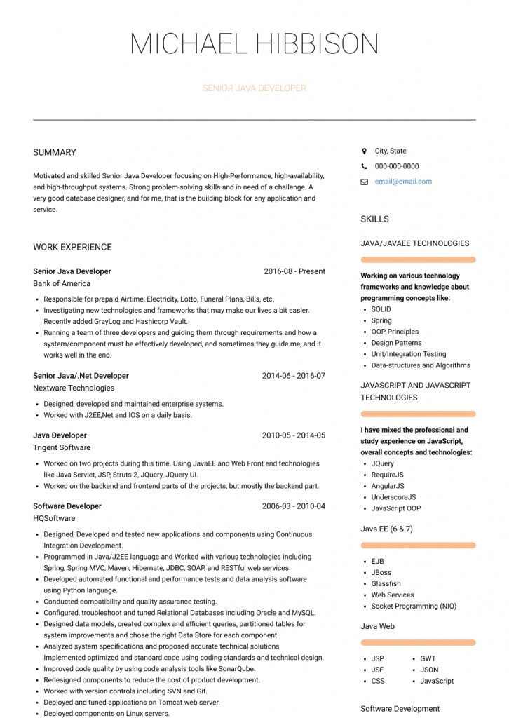 Java Developer - Resume Samples &amp; Templates | Visualcv