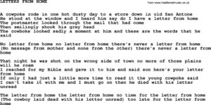 Johnny Cash Song: Letters From Home, Lyrics