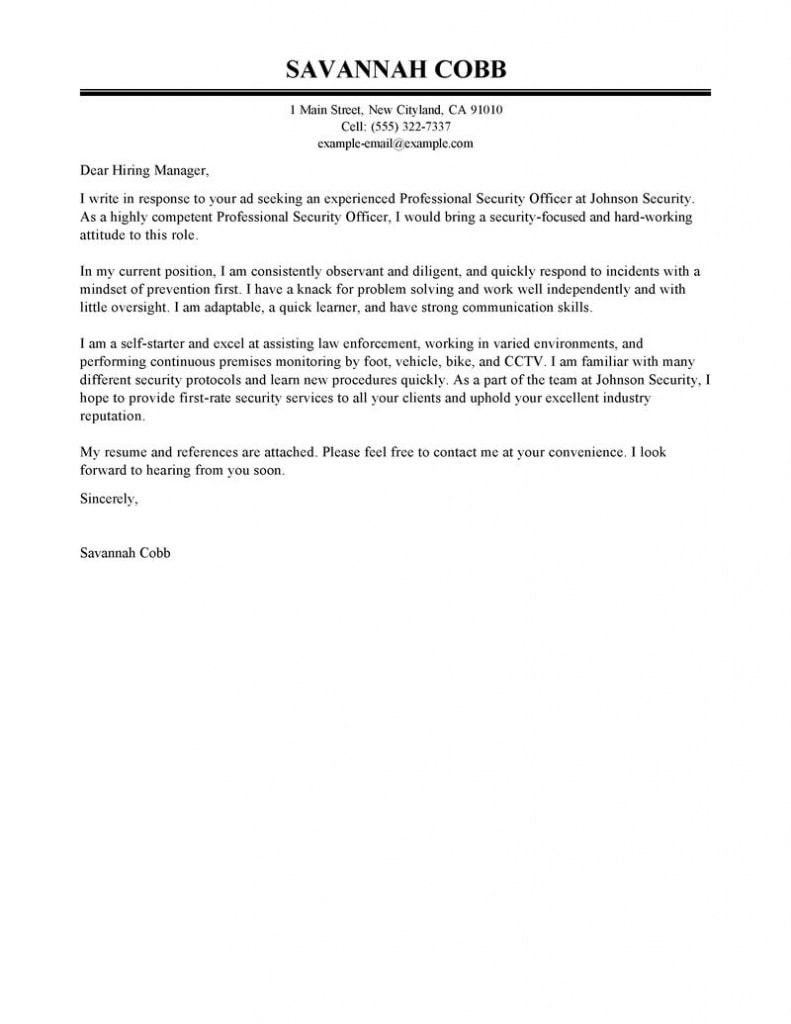 Leading Professional Professional Security Officer Cover Letter