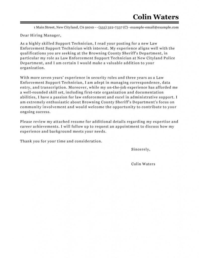 Leading Professional Service Center Technician Cover Letter Examples