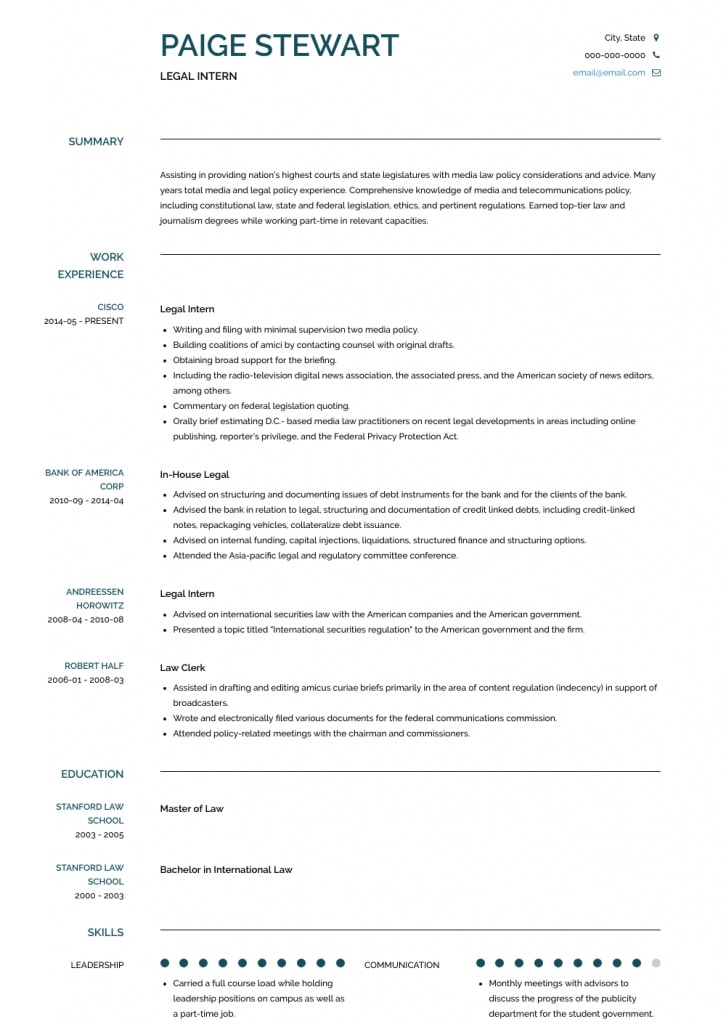 Legal Intern - Resume Samples &amp; Templates | Visualcv