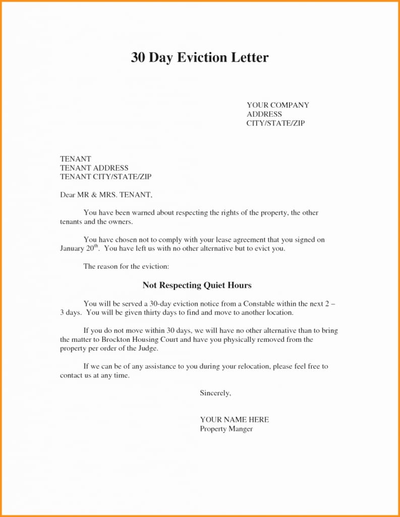 Letters Of Eviction Template Awesome Eviction Notice Letter Example
