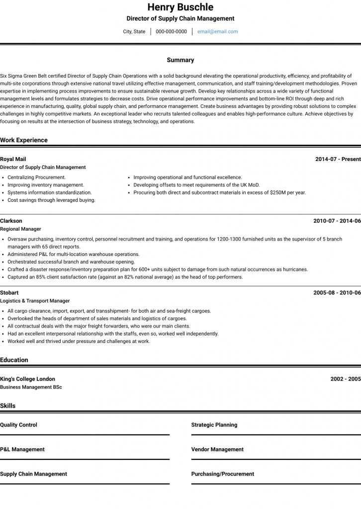 Logistics Manager - Resume Samples & Templates | Visualcv