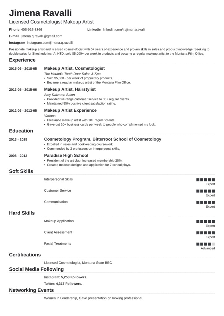 Makeup Artist Resume: Samples And Full Writing Guide [20+ Examples]