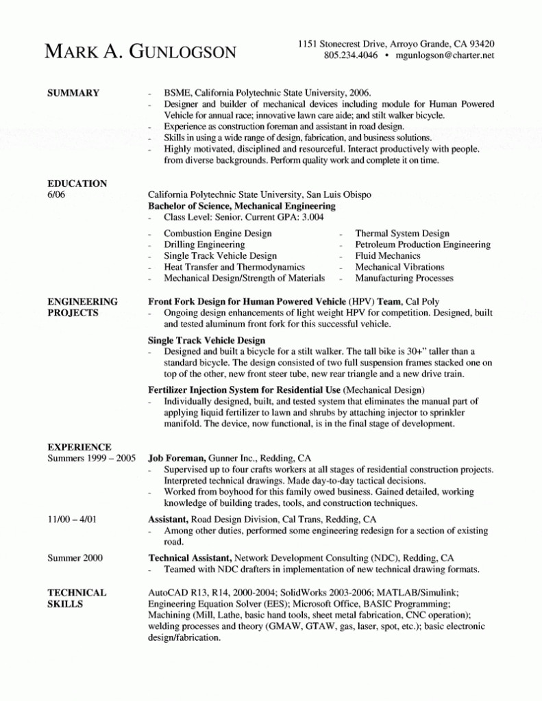 Mechanical Engineer Resume (new Grad/ Entry Level) | Imp