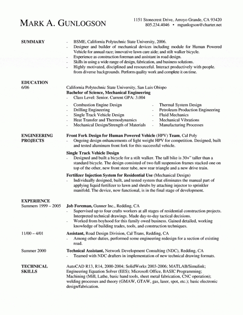 Mechanical Engineer Resume (new Grad/ Entry Level) | Imp