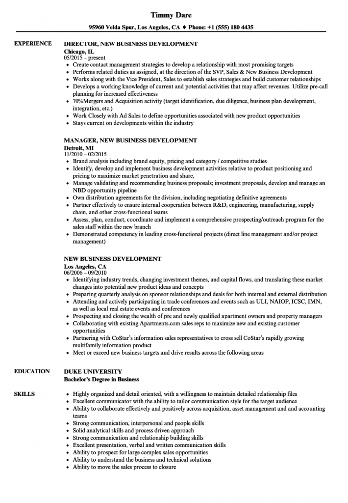 New Business Development Resume Samples | Velvet Jobs