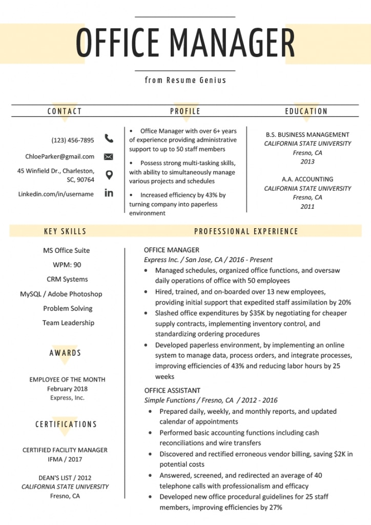 Office Manager Resume Sample &amp; Tips | Resume Genius