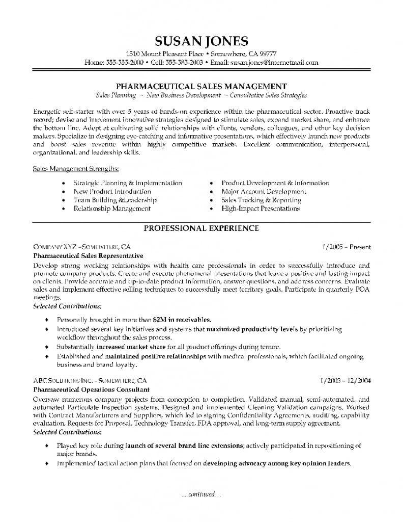 Pharmaceutical-sales-resume-example-page-1 | Tips | Sales Resume